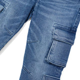 Jeans cargo effetto vintage blu medio