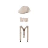 Set 3 pz cappello, papillon e bretelle marrone