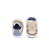 Scarpe sportive neonato con velcro e pelliccia beige/blu