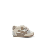 Scarpe sportive neonato con velcro e suade beige/grigio