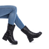 Stivaletti biker con fibbie nero