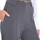 Pantalone a palazzo con dettaglio cintura grigio scuro