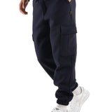 Pantalone tuta cargo felpato blu