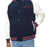 Bomber circle varsity con stampa sul retro blu