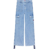 Jeans vita alta cargo denim medio