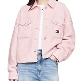 Cappotto stile camicia Teddy badge rosa