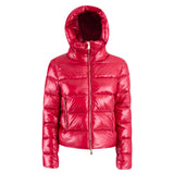 Piumino con zip e cappuccio in nylon rosso