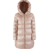 Piumino lungo a collo alto beige rosa