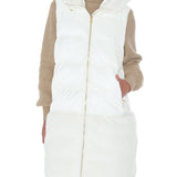 Gilet smanicato con cappuccio ed ecopelliccia bianco