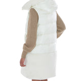 Gilet smanicato con cappuccio ed ecopelliccia bianco