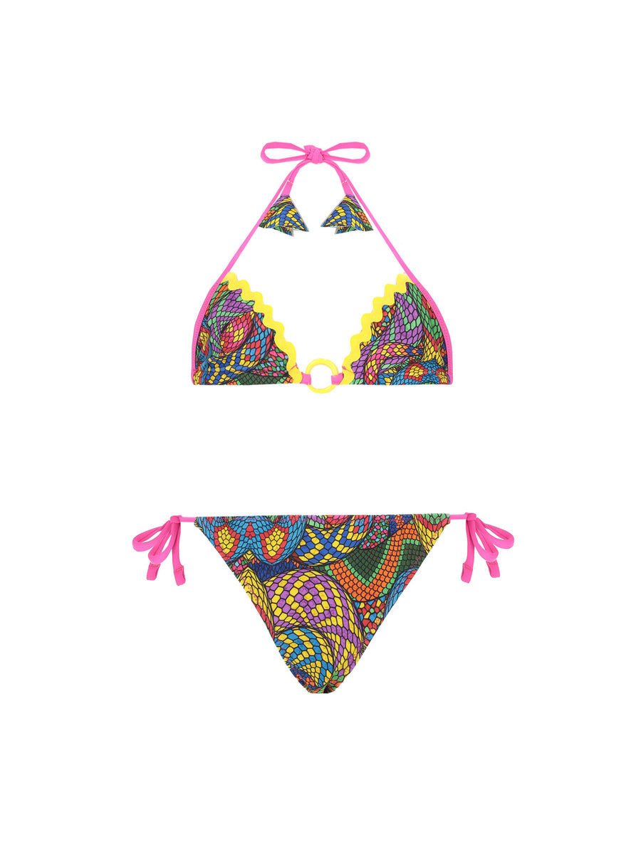 Bikini con top e tessuto lycra snake skin