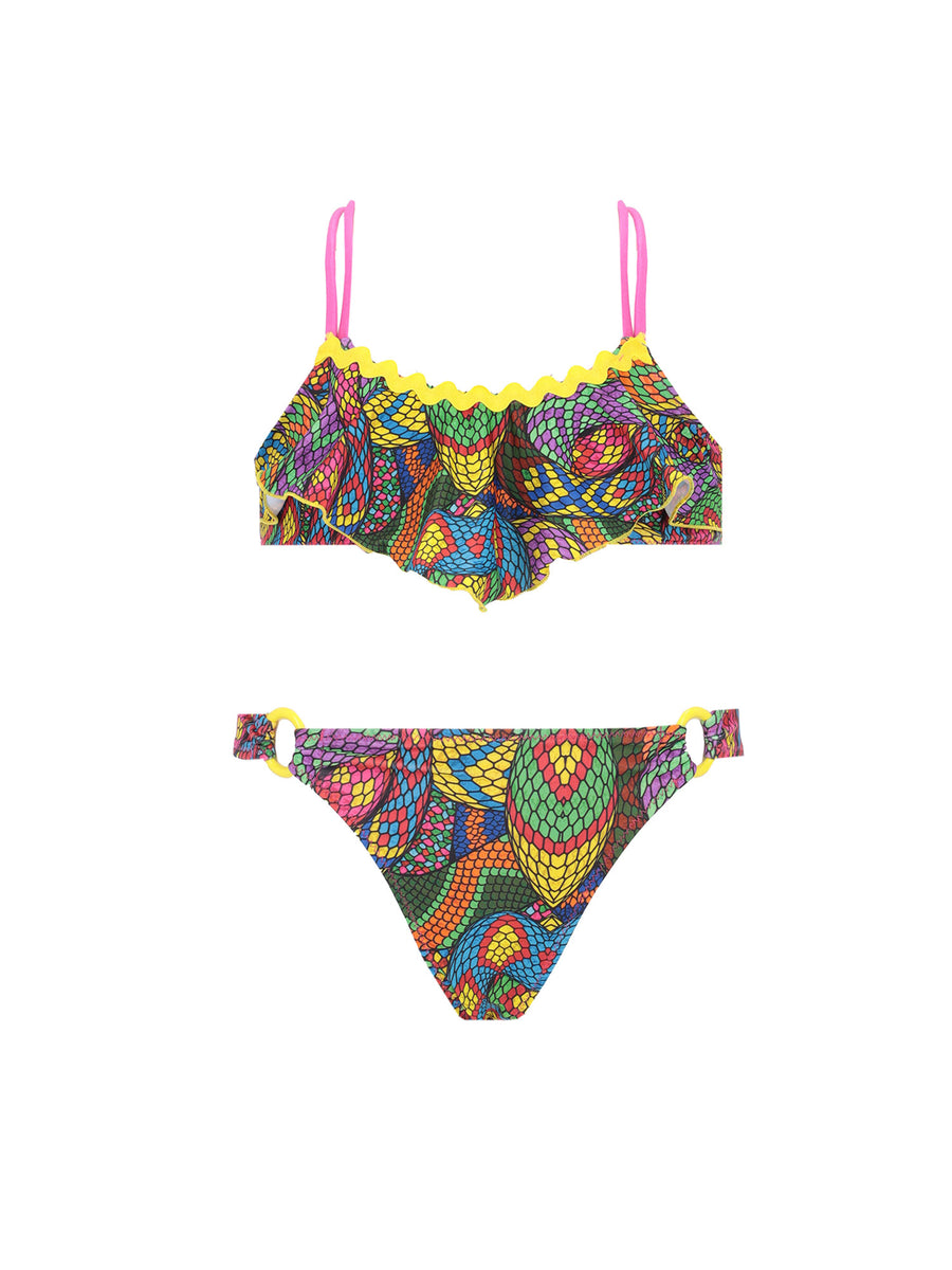 Bikini con top volant snake skin
