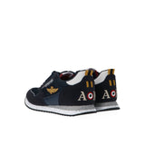 Sneakers logo nylon/suede blu