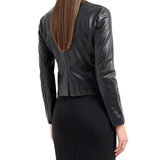 Giubbino con zip in similpelle nero