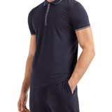 Polo jersey di cotone con profili a contrasto blu