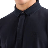 Polo manica lunga piquet con collo lavorato blu