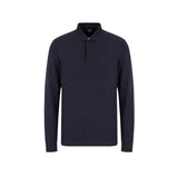 Polo manica lunga piquet con collo lavorato blu
