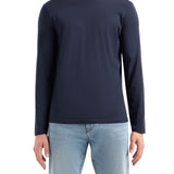 T-shirt manica lunga basic in jersey di cotone blu