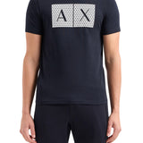 T-shirt jersey di cotone stampa maxi logo frontale blu