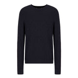 Maglia girocollo jacquard con pattern logo allover blu