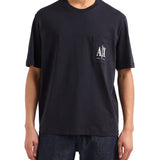 T-shirt con tasca sul petto e logo ricamato blu