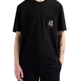 T-shirt con tasca sul petto e logo ricamato nero