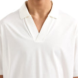 Polo con scollo a V in jersey di cotone bianco