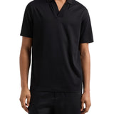 Polo con scollo a V in jersey di cotone nero