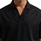 Polo con scollo a V in jersey di cotone nero