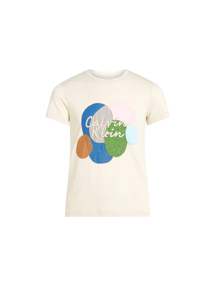 T-shirt teen stampa grafica multicolor panna