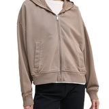 Felpa con zip e cappuccio effetto washed taupe