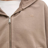 Felpa con zip e cappuccio effetto washed taupe