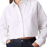 Camicia taglio crop oxford bianco