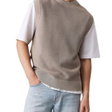 Gilet washed in maglia con lavorazione a nido d'ape beige