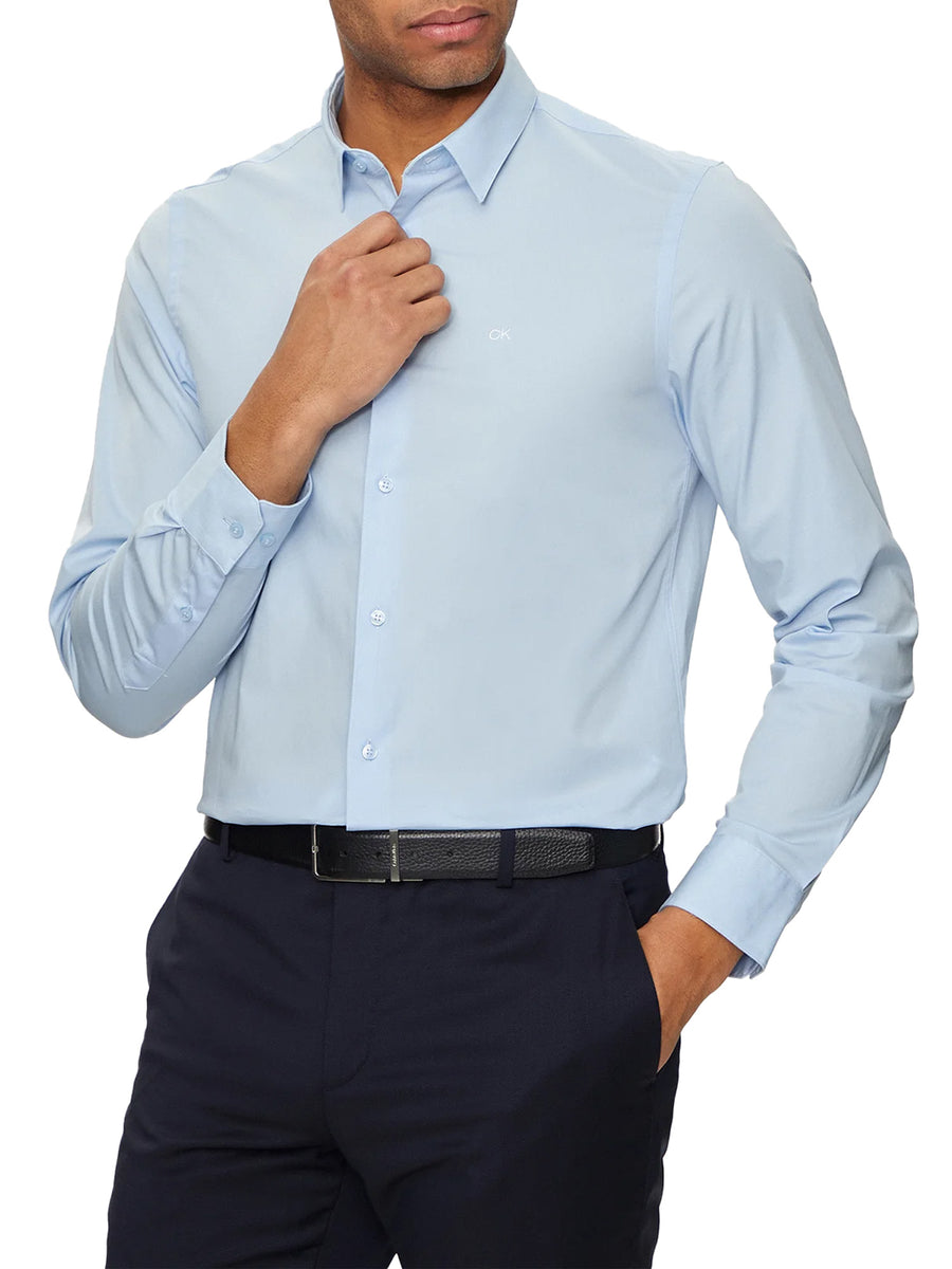 Camicia manica lunga slim popeline celeste