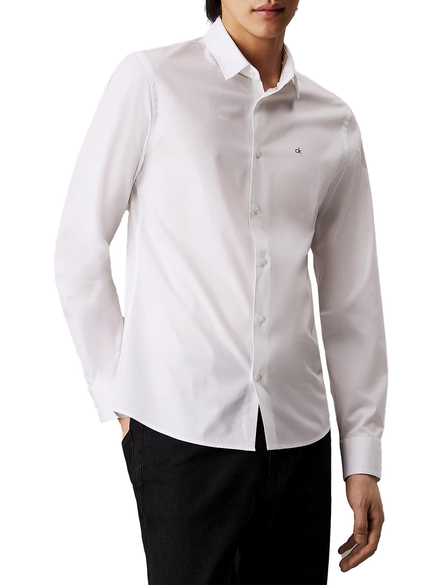 Camicia aderente in popeline elasticizzato bianco