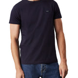 T-shirt slim in cotone stretch con targhetta logo blu