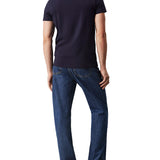 T-shirt slim in cotone stretch con targhetta logo blu