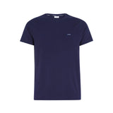 T-shirt slim in cotone stretch con targhetta logo blu