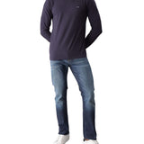 T-shirt manica lunga slim cotone stretch con targhetta logo blu