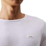 T-shirt manica lunga slim cotone stretch con targhetta logo bianco