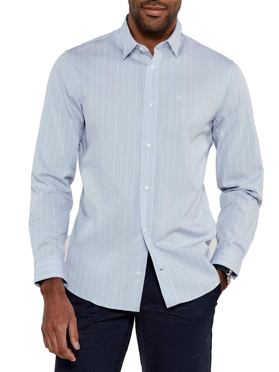 Camicia a righe in popeline celeste