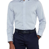 Camicia a righe in popeline celeste