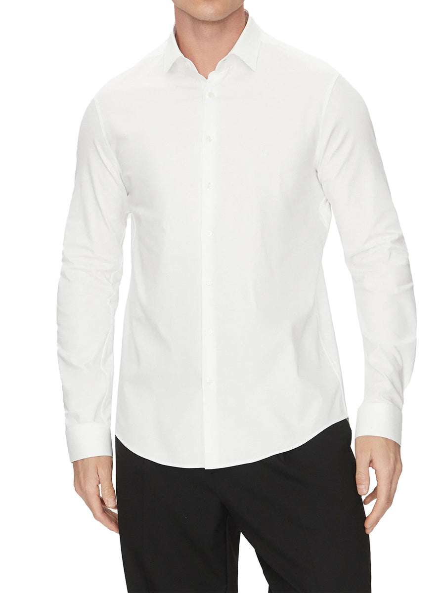 Camicia manica lunga slim print contrast twill bianco