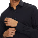 Camicia slim fit in solid lyocell blu