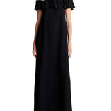 Abito lungo off sholder con volant nero