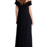 Abito lungo off sholder con volant nero