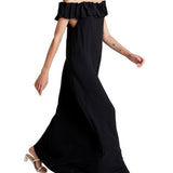 Abito lungo off sholder con volant nero