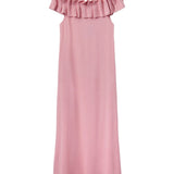 Abito lungo off sholder con volant rosa