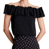 Top scollo omerale con rouches nero
